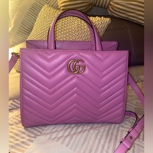 Gucci Calfskin Matelasse Small GG Marmont Tote Candy Mousse